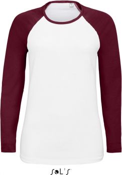 SOL'S | Dámské raglánové tričko s dlouhým rukávem white/burgundy XL