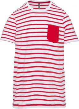 KIDS' STRIPED SHORT SLEEVE SAILOR T-SHIRT WITH POCKET Striped White/Red 4/6