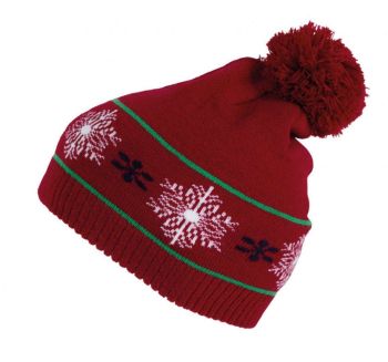 BEANIE WITH CHRISTMAS PATTERNS Cherry Red U