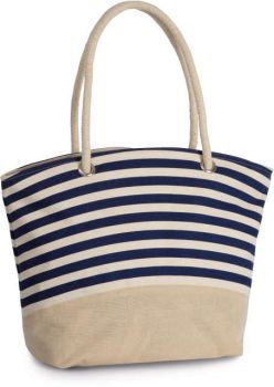 JUTE CANVAS DUFFEL SHOPPING BAG Natural/Navy U