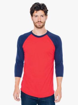 UNISEX POLY-COTTON 3/4 SLEEVE RAGLAN T-SHIRT Red/Navy L