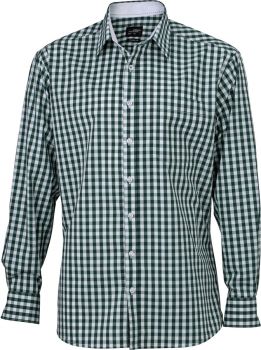 James & Nicholson | Popelínová kostkovaná košile s dlouhým rukávem forest green/white L