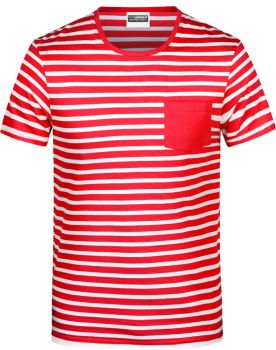 James & Nicholson | Pánské pruhované tričko red/white XXL
