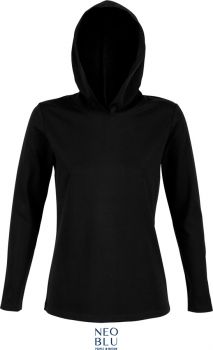 NEOBLU | Dámské tričko s kapucí a s dlouhým rukávem deep black M