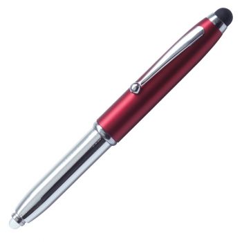 LED PEN LIGHT kuličkové pero s LED svítilnou a stylusem,  červená/stříbrná