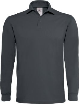 B&C | Piqué polo s dlouhým rukávem z těžké bavlny dark grey XL