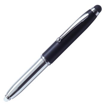 LED PEN LIGHT kuličkové pero s LED svítilnou a stylusem,  černá/stříbrná