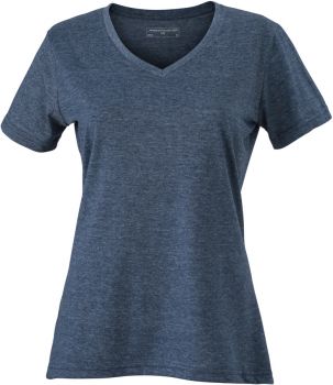 James & Nicholson | Dámské melírované tričko s výstřihem do V blue melange M