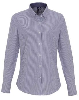 WOMEN'S COTTON RICH OXFORD STRIPES SHIRT White/Navy XS