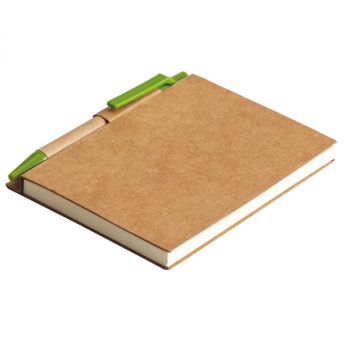 ECO LA LINEA zápisník s čistými stranami 110x150 / 160 stran s propiskou,  zelená/béžová