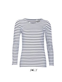 SOL'S MARINE WOMEN - LONG SLEEVE STRIPED T-SHIRT White/Navy M