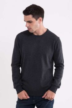 MEN’S CREW NECK FINE GAUGE COTTON PULLOVER Dark Melange Grey L