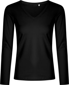 Promodoro | Dámské tričko s dlouhým rukávem, V výstřih -X.O black L