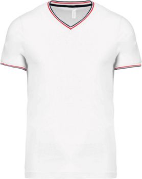 Kariban | Pánské piqué tričko s výstřihem do V white/navy/red S