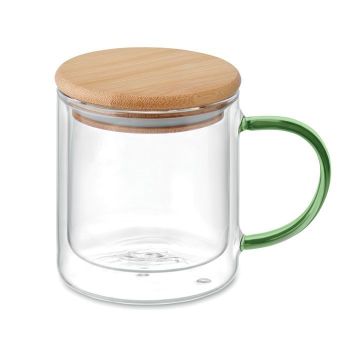 FARBI Dvoustěnný skleněný hrnek transparent green