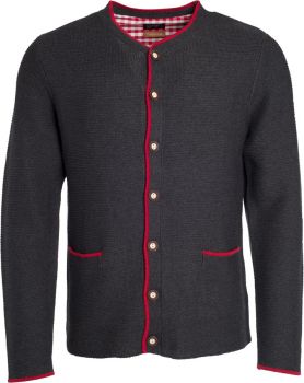 James & Nicholson | Pánská pletená bunda v tradičním krojovém vzhledu anthracite melange/red/r
