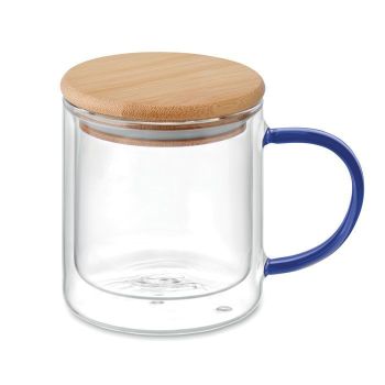 FARBI Dvoustěnný skleněný hrnek transparent blue
