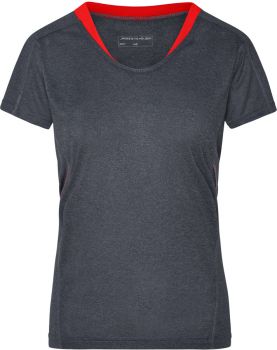 James & Nicholson | Dámské běžecké tričko s výstřihem do V black melange/tomato XXL