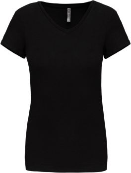 Kariban | Dámské elastické tričko s výstřihem do V black M