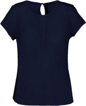 LADIES' SHORT-SLEEVED CREPE BLOUSE Deep Sea Blue 36