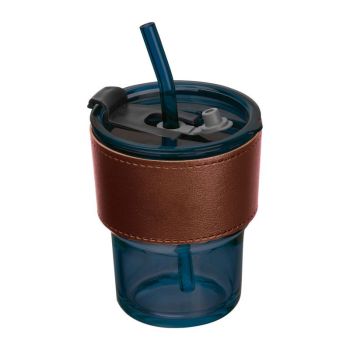 Farebný pohár na pitie so sklenenou slamkou dark blue