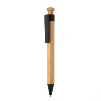 Bambusové pero s klipom z pšeničnej slamy čierna