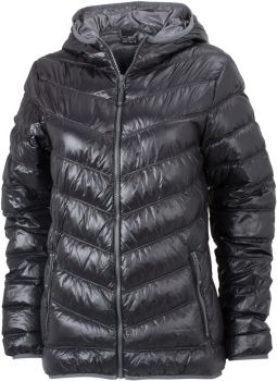 James & Nicholson | Lehká dámská péřová bunda s kapucí black/grey XL