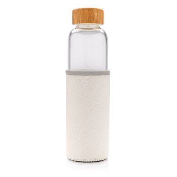 Borosilikátová sklenená fľaša vo vzorovanom PU obale biela, sivá