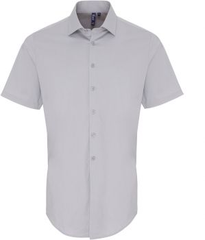Premier | Popelínová elastická košile s krátkým rukávem silver 4XL