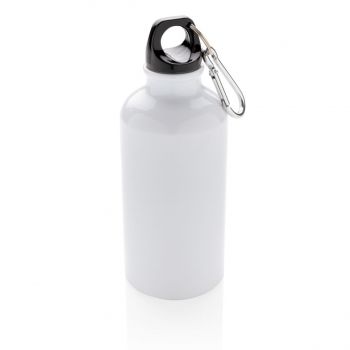 Hliníková športová fľaša s karabínou biela