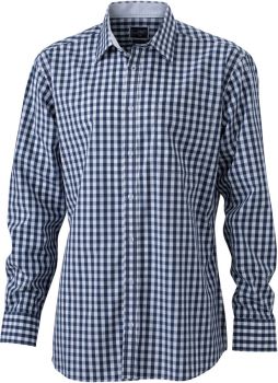 James & Nicholson | Popelínová kostkovaná košile s dlouhým rukávem navy/white XL