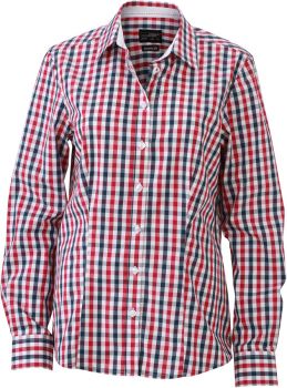 James & Nicholson | Popelínová kostkovaná halenka s dlouhým rukávem navy/red/white XL