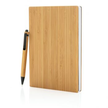 Bambusový set zápisníka A5 a perá hnedá