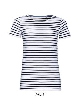 SOL'S MILES WOMEN - ROUND NECK STRIPED T-SHIRT White/Navy M