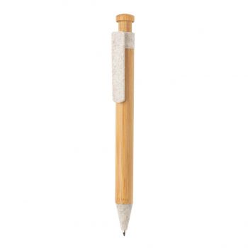 Bambusové pero s klipom z pšeničnej slamy biela