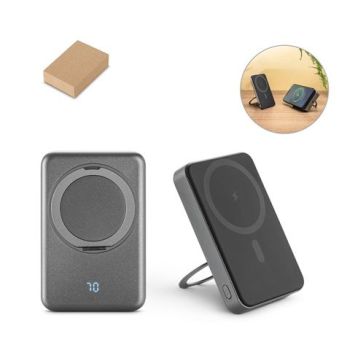 WARSHEL 10. 10 000 mAh magnetická power banka s 15W superrýchlou bezdrôtovou nabíjačkou z recyklovaného ABS (100% rABS) so stojanom Tmavošedá