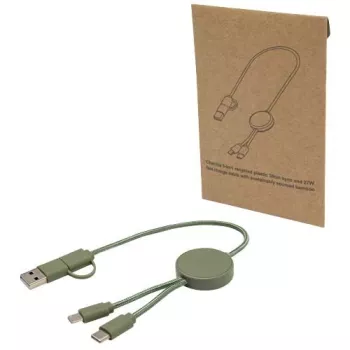 Datový synchronizační a rychlonabíjecí 27W kabel 5 v 1 z recyklovaného plastu o délce 30 cm Citala Žíhaná zelená