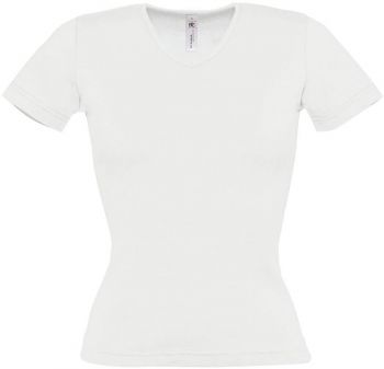 B&C | Dámské žebrované tričko s výstřihem do V white XL