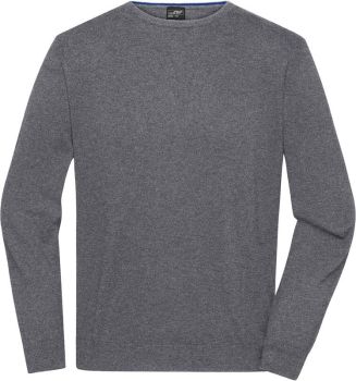 James & Nicholson | Pánský svetr s kulatým výstřihem grey heather 3XL