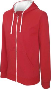 MEN'S CONTRAST HOODED FULL ZIP SWEATSHIRT Red/White 3XL