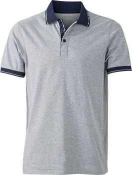 James & Nicholson | Pánské žerzejové melírované polo grey heather/navy XXL