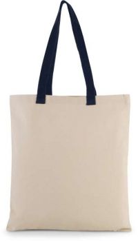 FLAT CANVAS SHOPPER WITH CONTRAST HANDLE Natural/Navy U