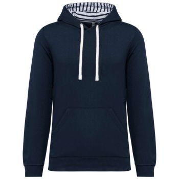 UNISEX CONTRAST PATTERNED HOODED SWEATSHIRT Navy/Mariniere L