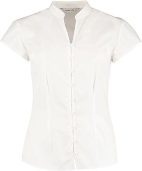 Kustom Kit | Popelínová halenka s mao límcem white 14_L