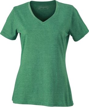 James & Nicholson | Dámské melírované tričko s výstřihem do V green melange XXL