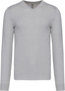 Kariban | Pánský svetr s výstřihem do V grey melange XXL