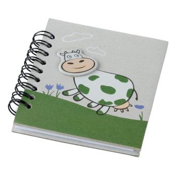 FUNNY COW zápisník s linkovanými stranami 87x97 / 100 stran,  zelená/šedá
