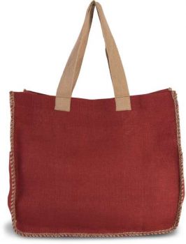 JUTE BAG WITH CONTRAST STITCHING Arandano Red/Natural U