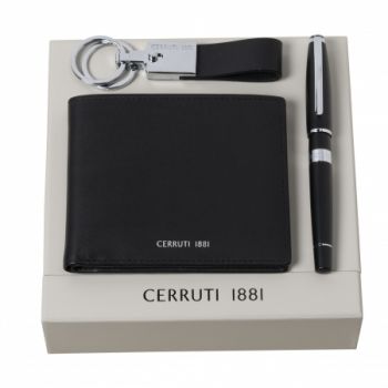 Set CERRUTI 1881 Black (rollerball pen, key ring & wallet)
