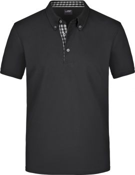 James & Nicholson | Pánské piqué polo s kostkovaným límcem black/black white S